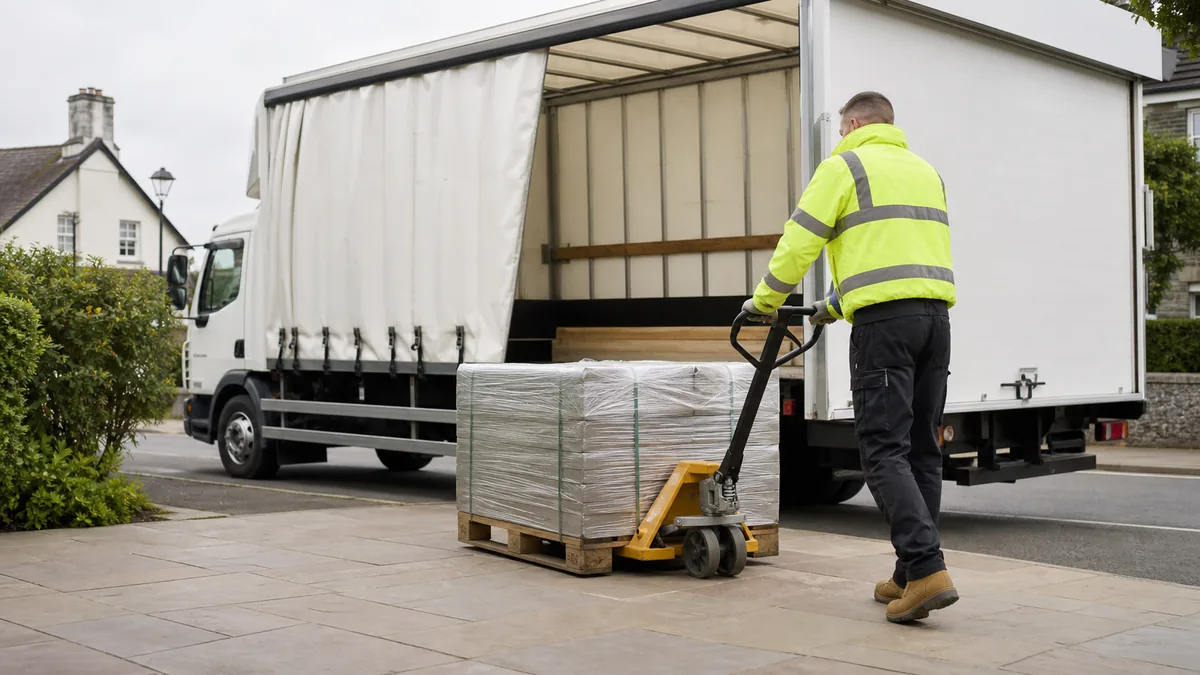 Pallet delivery using a manual pump truck